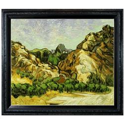 Van Gogh - Mountains at St. Remy with Dark Cottage Oil Painting