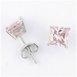 Created Pink Sapphire Sterling Silver Stud Earrings