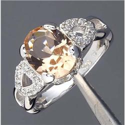 Created Golden Sapphire & CZ Sterling Silver Ring