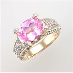 3.5 ctw Created Pink Sapphire & Diamond Ring in Solid 10K Yellow Gold 