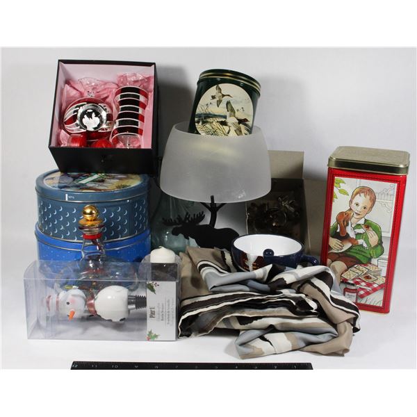 COLLECTIBLE TINS, TABLE CLOTH AND MORE