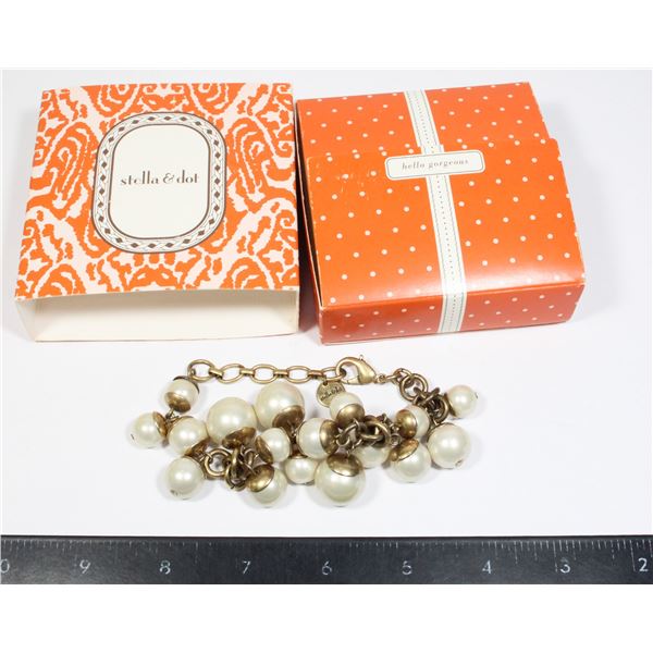 "STELLA AND DOT" BRACELETS PEARL AND BRASS