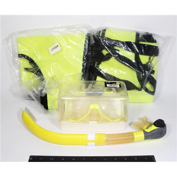 LOT OF SNORKELING GEAR INCLUDING TUSA GOGGLES