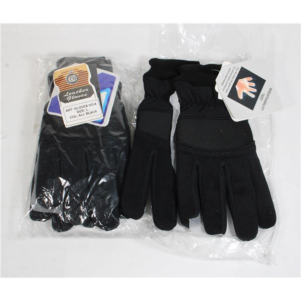 2 NEW PAIRS OF BLACK LEATHER GLOVES SIZE L