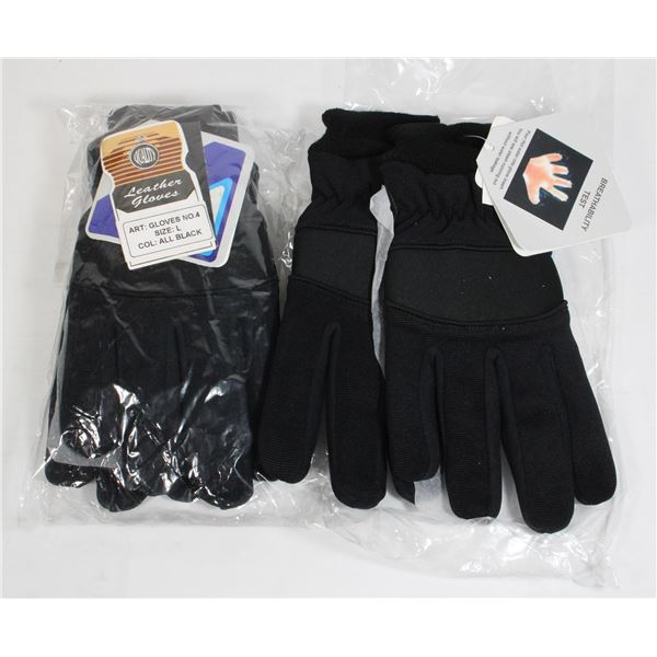2 NEW PAIRS OF BLACK LEATHER GLOVES SIZE L