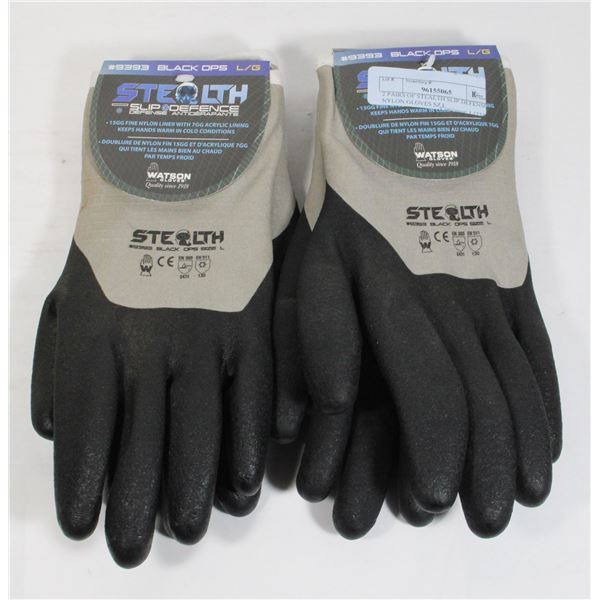 2 PAIRS OF STEALTH SLIP DEFENSE NYLON GLOVES SZ L