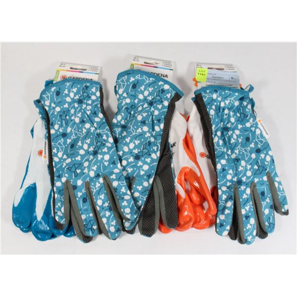 3 PAIRS OF GARDENA GARDENING GLOVES SIZE M