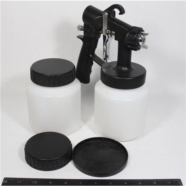 HVLP PAINT SPRAYER BLACK AND BOTTLES
