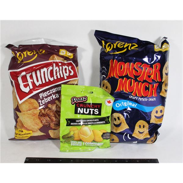 MONSTER MUNCH, CRUNCHIPS, PZAZZ POTATO PEANUTS