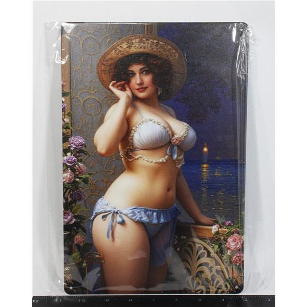 NEW BLUE SHELL BIKINI PIN UP GIRL METAL SIGN