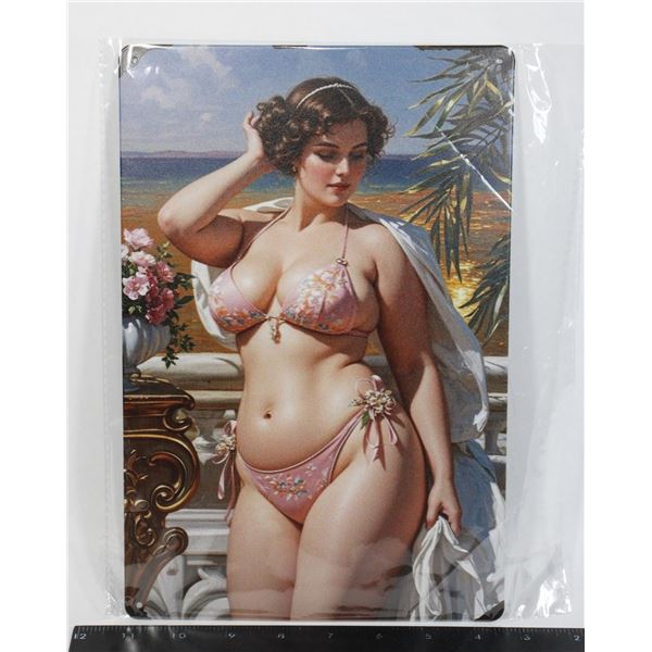 NEW PINK FLOWER BIKINI PIN UP GIRL METAL SIGN