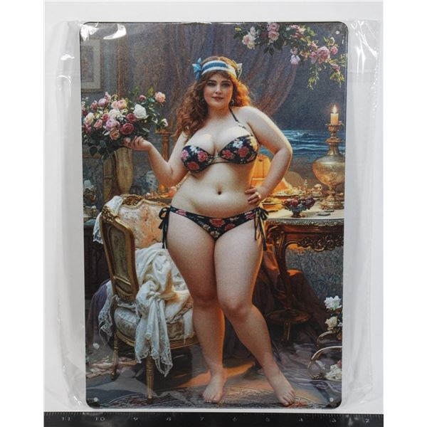 NEW BLACK FLOWER BIKINI PIN UP GIRL METAL SIGN