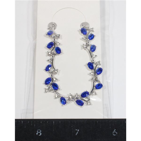NEW BLUE AND CLEAR RHINESTONE BRANCH BRACELET WITH