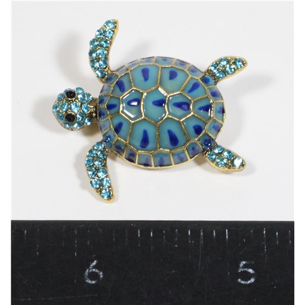 NEW DAINTY BLUE COLOR RHINESTONE TURTLE BROOCH
