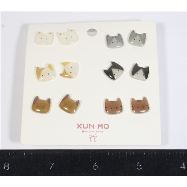 6 PAIRS OF NEW CAT FACE STUD EARRINGS