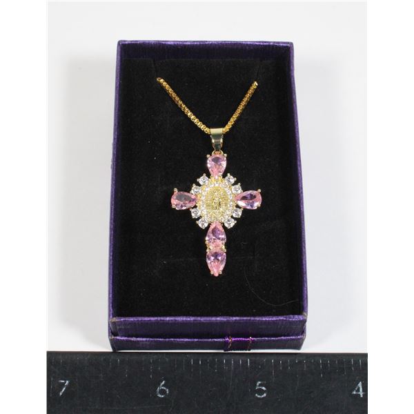NEW VIRGIN MARY CUBIC ZIRCONIA PENDANT NECKLACE