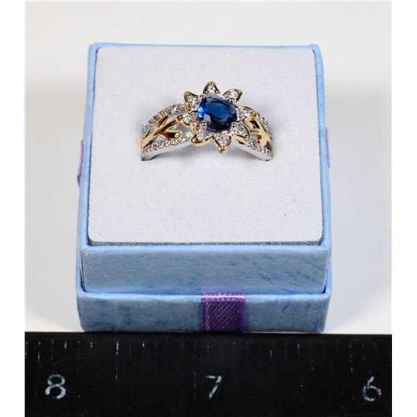 NEW SIZE 7 SILVER AND GOLD TONE ZIRCONIA ACCENT