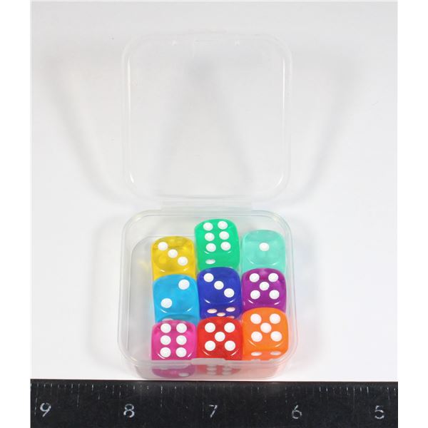 NEW 9PC SET SIX SIDED MULTICOLOR DICE IN CARRYING