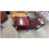 Image 2 : Mahogany Two-Tier Side Tables with Drawers and Brass Casters