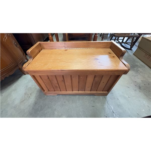 Wooden Storage Chest With Hinged Lid, 34" x 16" x 18.5"