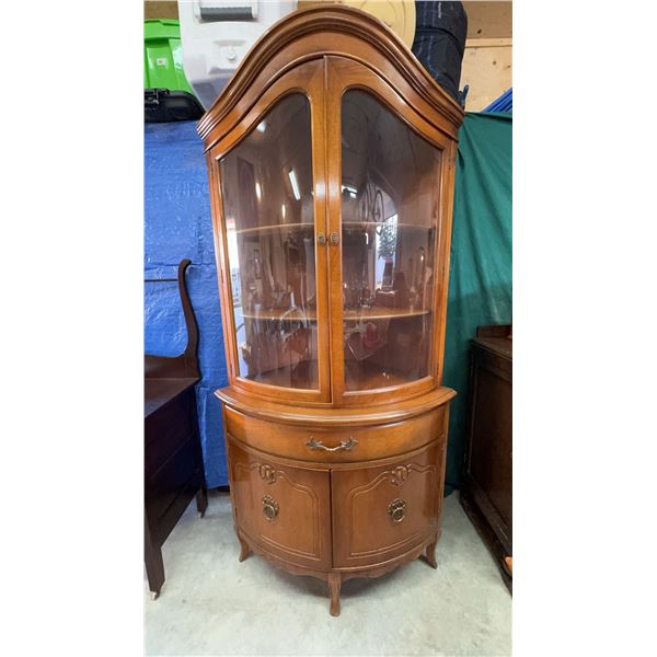 Curved Glass Wooden Corner Display Cabinet, 76"H x 38"W