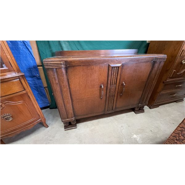 Art Deco Oak Sideboard Cabinet with Carved Details