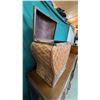 Image 6 : Woven Wood and Brass Decorative Lidded Basket Chest 22" x 19"