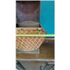 Image 7 : Woven Wood and Brass Decorative Lidded Basket Chest 22" x 19"