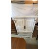 Image 1 : White Distressed Wood Armoire with Brass Hardware, 38"W x 18"D x 49"H