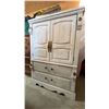 Image 3 : White Distressed Wood Armoire with Brass Hardware, 38"W x 18"D x 49"H
