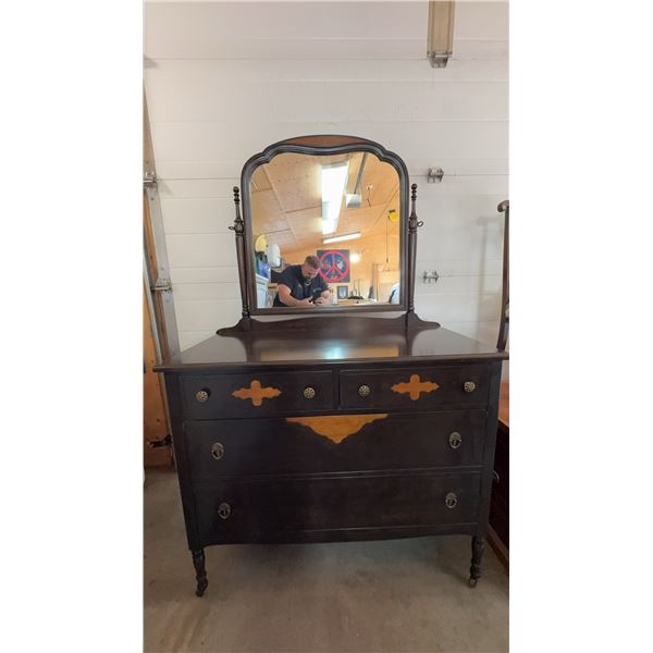 Wooden Dresser With Mirror and Brass Hardware, 43"W x 71"H x 21"D