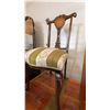 Image 5 : 1800s vintage Wood side chair with floral and musical motif inlaid crest. Features decorative carved