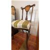 Image 6 : 1800s vintage Wood side chair with floral and musical motif inlaid crest. Features decorative carved