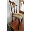 Image 8 : 1800s vintage Wood side chair with floral and musical motif inlaid crest. Features decorative carved