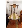 Image 9 : 1800s vintage Wood side chair with floral and musical motif inlaid crest. Features decorative carved