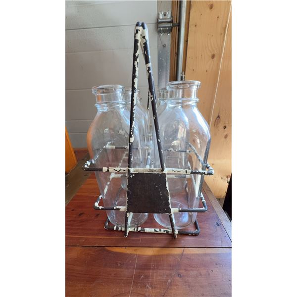 Milk Bottle Carrier with Six Glass Milk Bottles