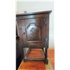 Image 2 : Dark-Stained Wood Cabinet with Carved Door, 15" x 15" x 29.5"