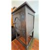 Image 3 : Dark-Stained Wood Cabinet with Carved Door, 15" x 15" x 29.5"