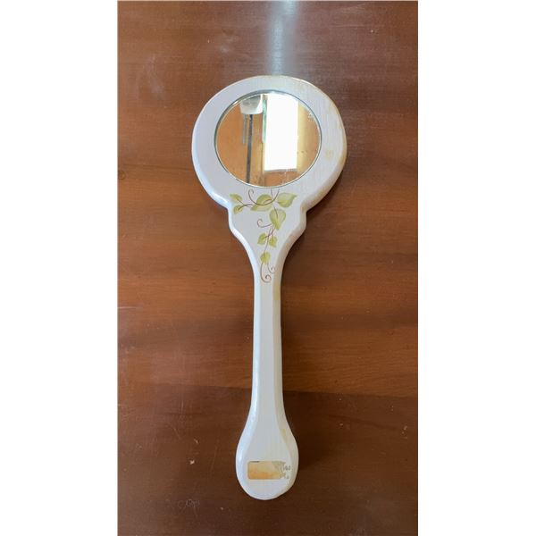 Hand-Painted Floral Wooden Hand Mirror