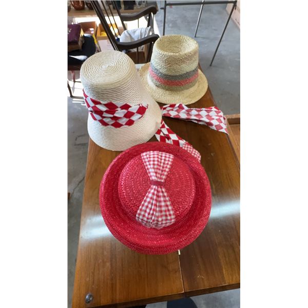 3 Italian Straw Hats with Decorative Bands