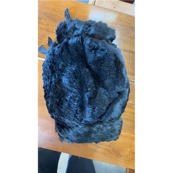 Black Fur Hand Warmer Purse with Zipper Closure