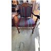 Image 1 : Upholstered Carved Wood Armchair with Striped Fabric