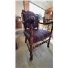 Image 2 : Upholstered Carved Wood Armchair with Striped Fabric