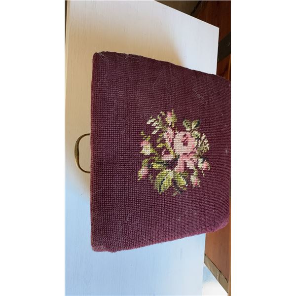Wooden Footstool with Needlepoint Top and Storage