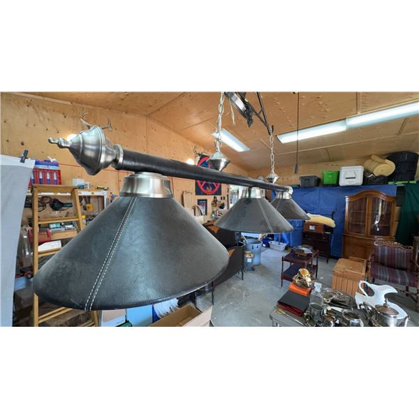 Four-Light Black Faux Leather Billiard Pool Table Hanging Pendant Lamp