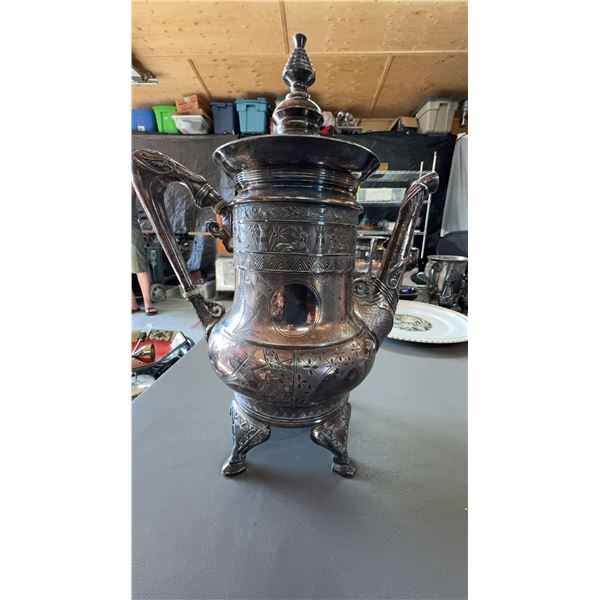 Engraved Metal Samovar With Lid And Ornate Detailing