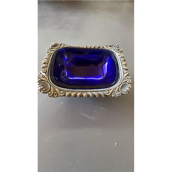 English Silver-Mounted Cobalt Glass Salt Cellar