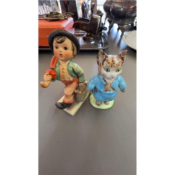 2 Figurines: W. Germany Boy and Beatrix Potter's Hill Cat