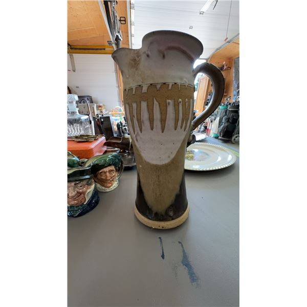Tall Stoneware Pottery Pitcher With Handle