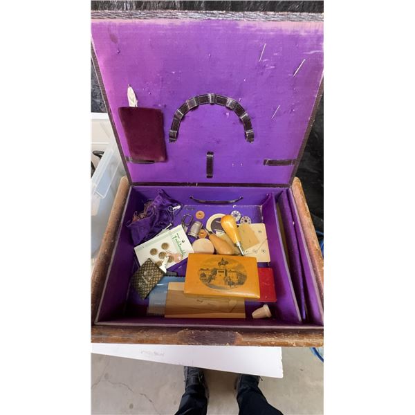 Wicker Sewing Box With Assorted Sewing Supplies